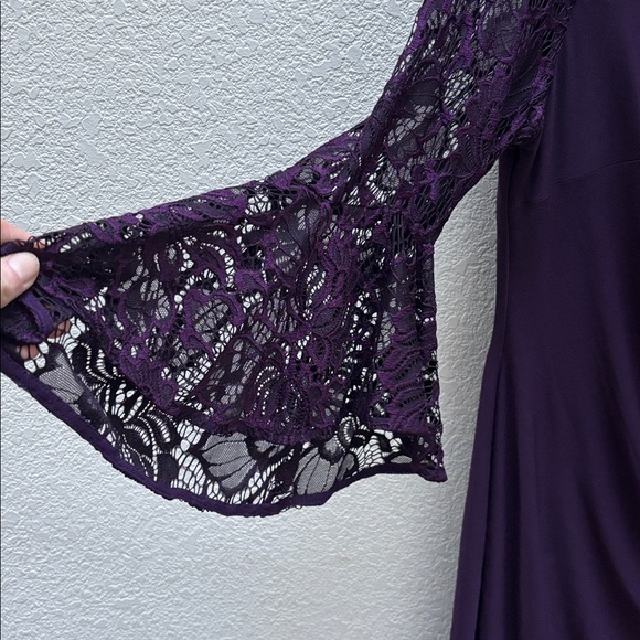 Ralph Lauren | Deep Purple Lace Long Sleeve Dress with bell sleeves - Picture 6 of 14
